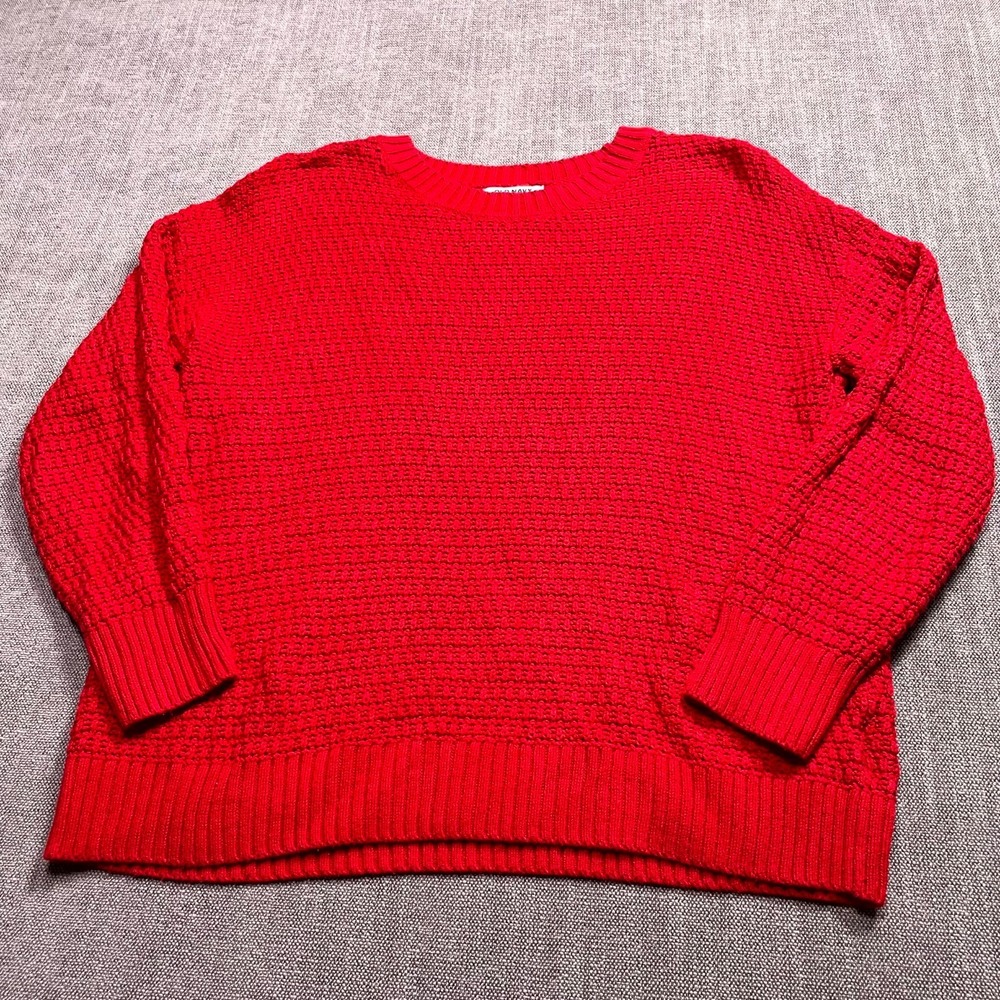 Old Navy Tunic Sweater Womens Large Red Cotton Crochet Knit Winter Pullover